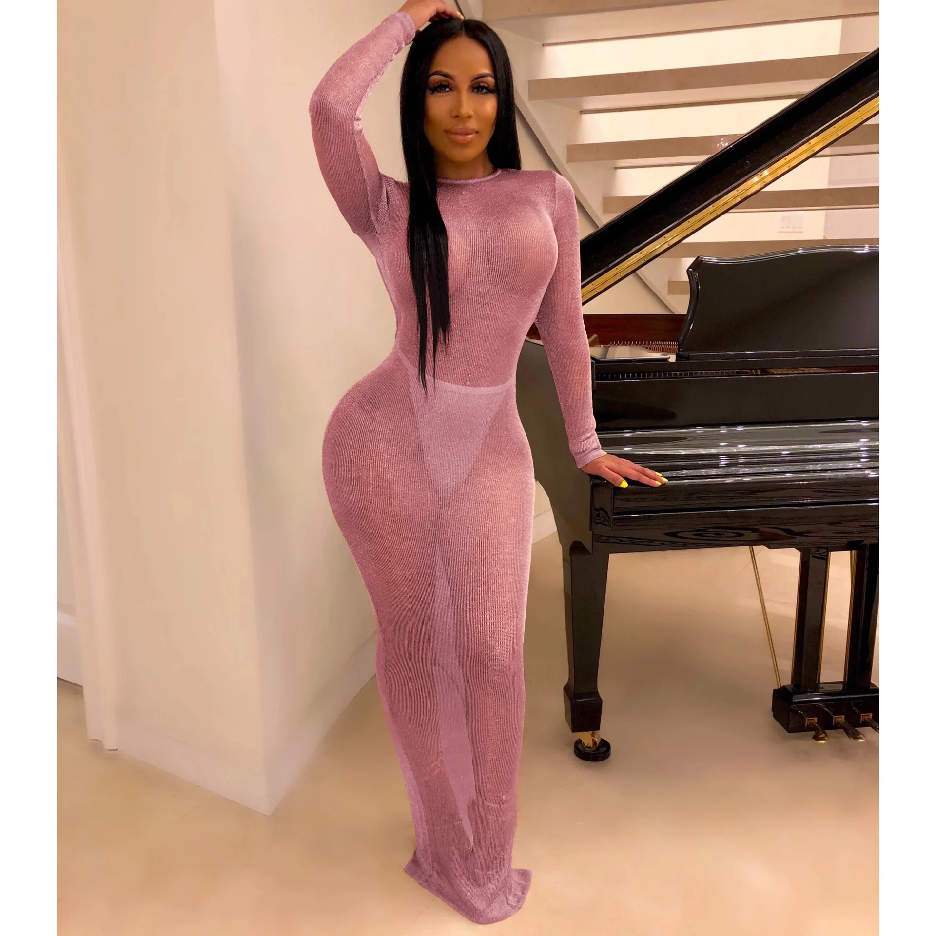 ANJAMANOR Backless Long Sleeve Maxi 