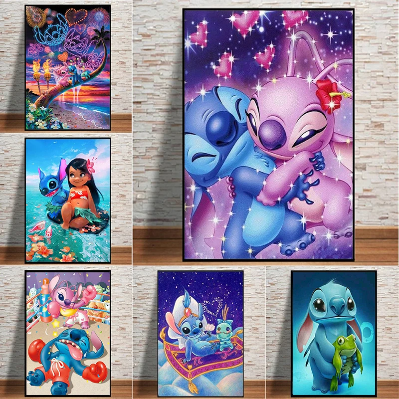 Disney 5PCS Canvas Painting Set Lilo & Stitch Cartoon Poster Room