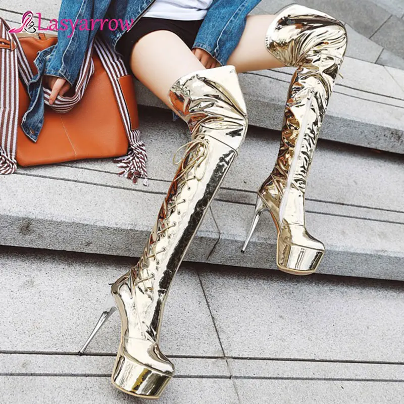 over the knee boots silver