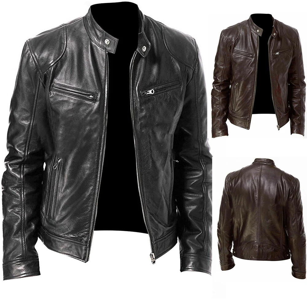 PU Leather Jacket Men Black 