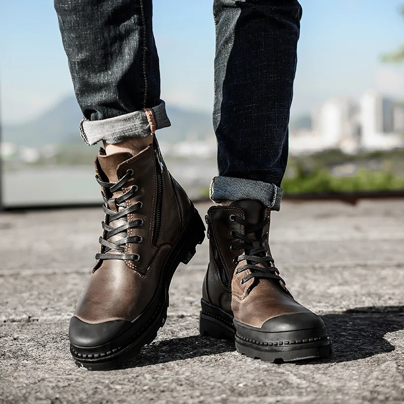 Work Boots Motorcycle Men Boots Genuine 