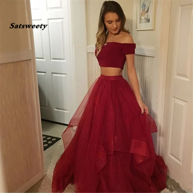 Burgundy 2 Piece Prom Dresses 2022 Boat 