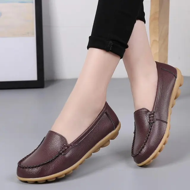 Ladies Flats Shoes Genuine Leather Moccasins Loafers Casual Shoes Soft Driving Ballet Footwear 