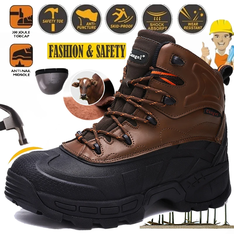 CUNGEL Men Winter Safety Shoes Steel Toe Casual Shoes Puncture-Proof Light Weight Work Safety Sneakers For Men