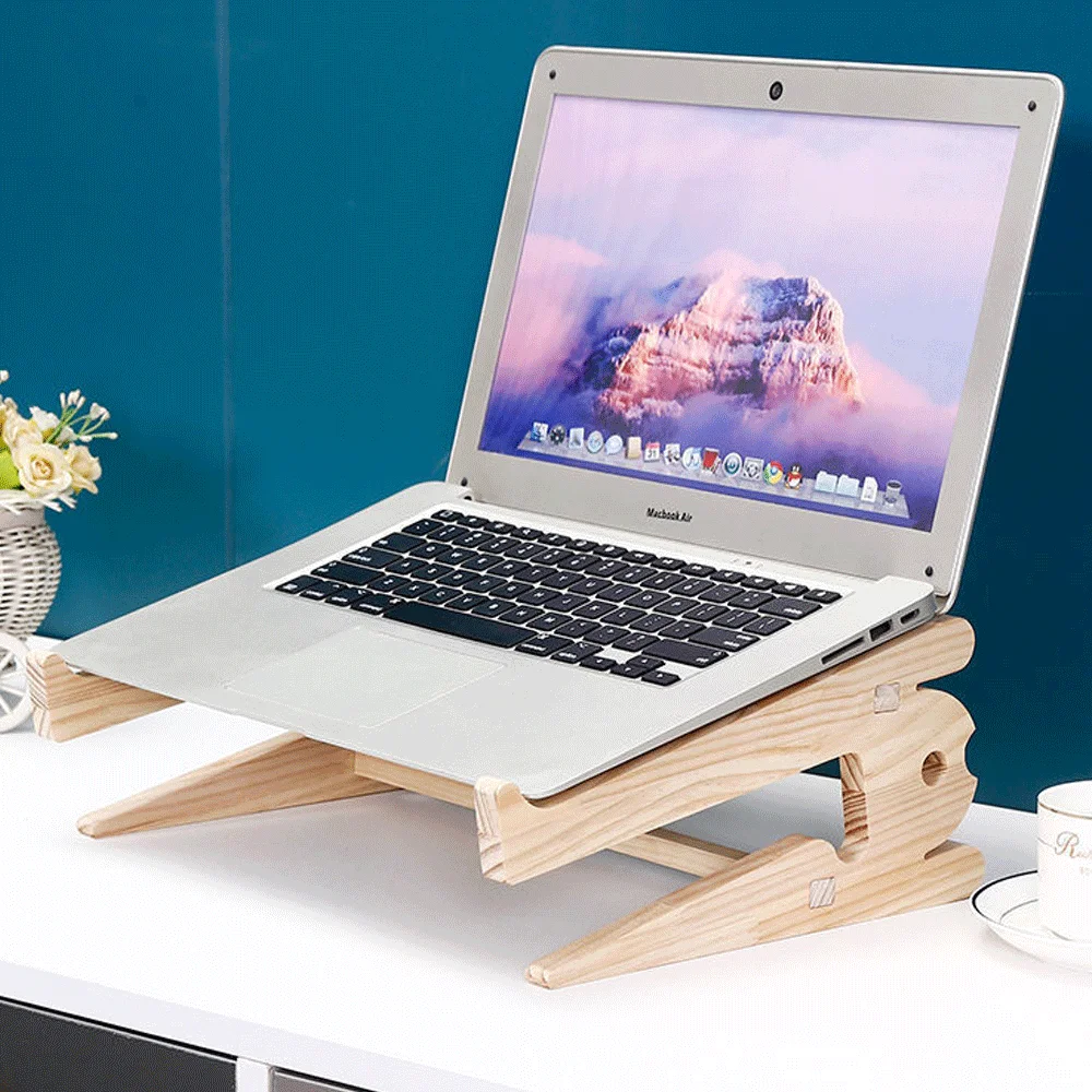 Universal Wood Laptop Stand For Desk 10-17 inch Macbook Air Pro 13 15 Storage Detachable Wooden Notebook Holder Accessories-animated-img