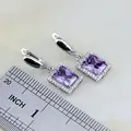 Square Natural Purple Zircon White Australian Crystal 925 Silver Jewelry Sets For Women Wedding Earrings/Pendant/Necklace/Ring preview-3