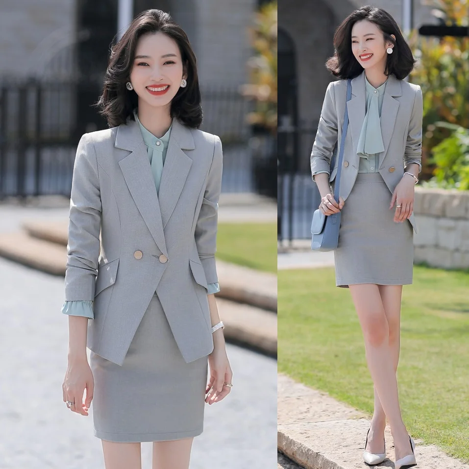 Formal Blazer Women Business Suits Grey 