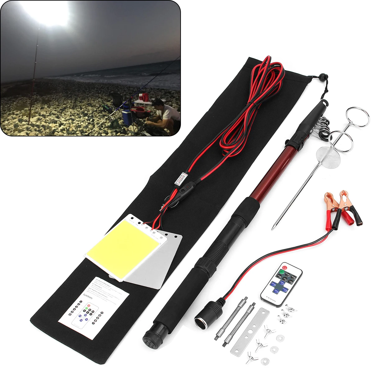 Portable searchlight storage battery recargable 12V LED Camping Tent Light  off road lights for cars Repair 3.75m Fishing rod