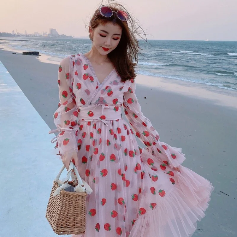 Summer Runway sequined Strawberry Dress 