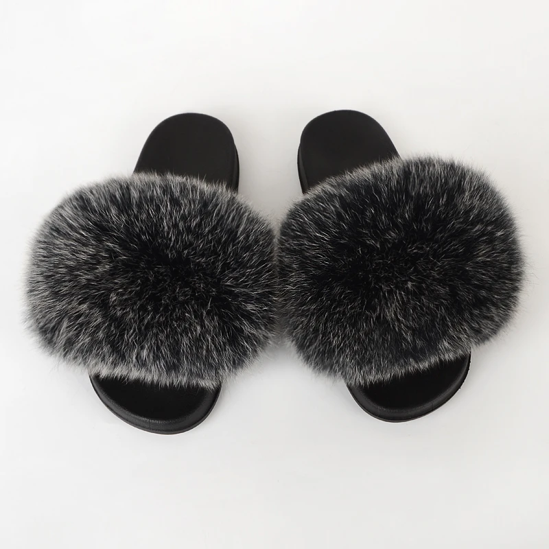 black fur slides for women