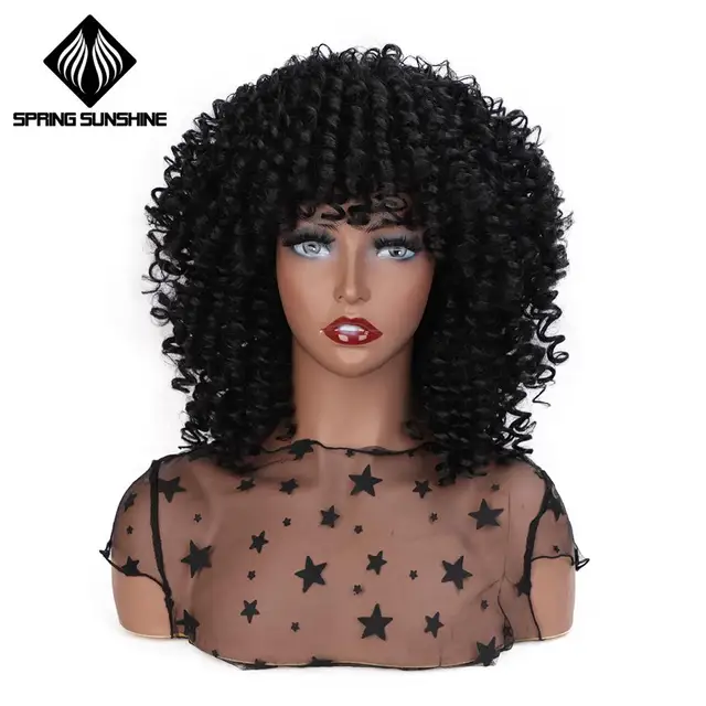 black synthetic wig with bangs