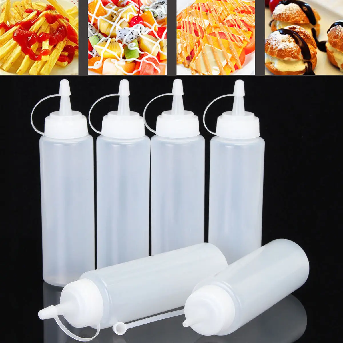 1/3pcs PE Condiment Squeeze Bottles for Ketchup Mustard Mayo Hot Sauces  Olive Oil Bottles Kitchen Gadget