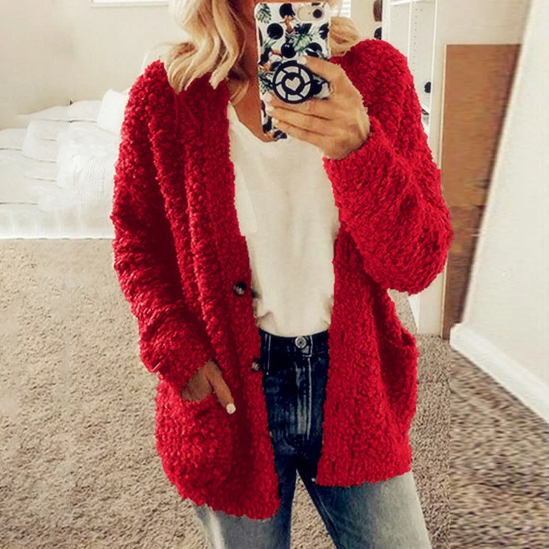 Long Sleeve Buttons Pocket Sweaters 
