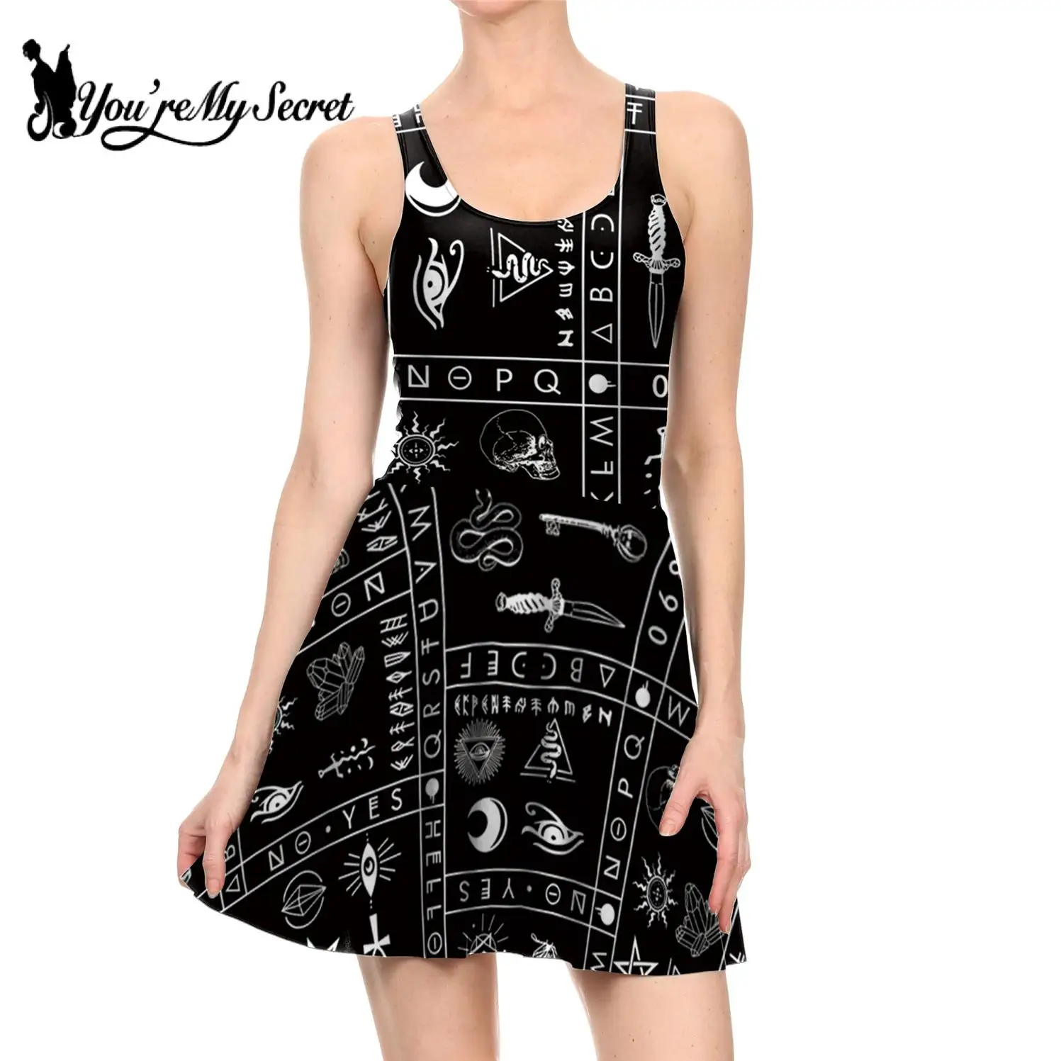 you're My Secret] Women Black One-piece Dress Gothic Spider Abstract  Fashion Clothes Summer Sexy Pleated Tank Dress Clubwear - Dresses -  AliExpress