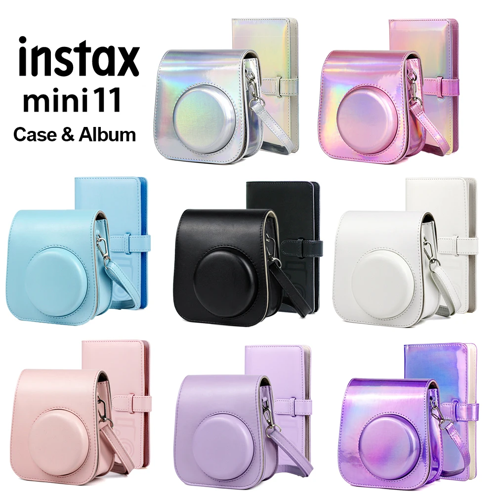 For Fujifilm Instax Mini 11/9 Camera PU Leather Case Bag Shoulder Strap Carrying Instax Mini Bags + 96 Pockets Album-animated-img
