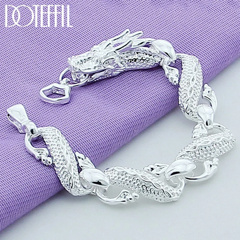 DOTEFFIL 925 Sterling Silver Dragon Cuff Bracelet For Man Women Charm Wedding Engagement Party Fashion Jewelry-animated-img