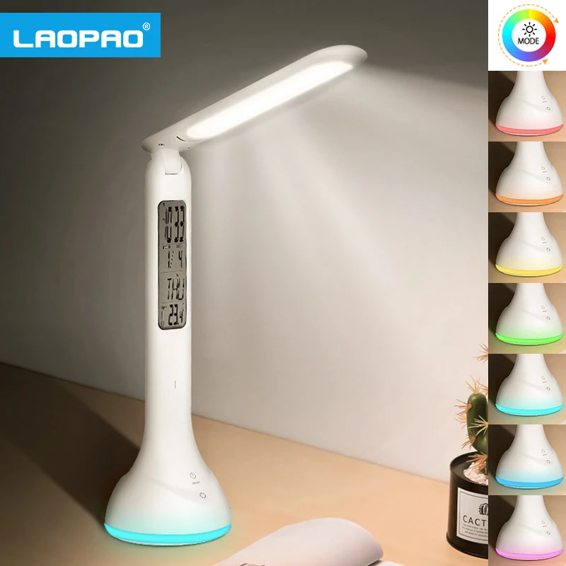 LED Desk Lamp Foldable Dimmable Touch Rechargeable Table Lamp with Calendar Temperature Alarm Clock night mood lights LAOPAO preview-7