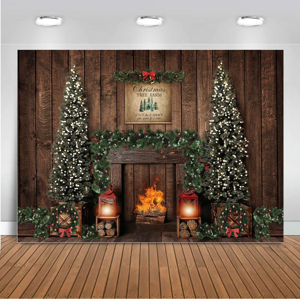 YongFoto 5x3ft Christmas Photography Backdrops Fireplace Candle Xmas Tree Lights Stars Wooden House Background Party Theme Banner Family Home Decor Poster Portrait Photo Shoot Studio 