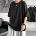HYBSKR Summer Man T-shirts Short Sleeve Solid Color Casual Oversized T Shirt Men Harajuku Hip Hop Cotton Men's Clothing Tops Tee preview-3