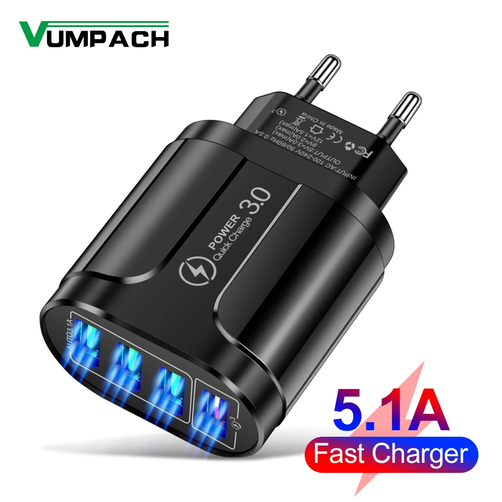 4 USB 45W USB Charger Fast Charge QC 3.0 Wall Charging For iPhone 15 14 Samsung Xiaomi Mobile 4 Ports EU US Plug Adapter Travel-animated-img