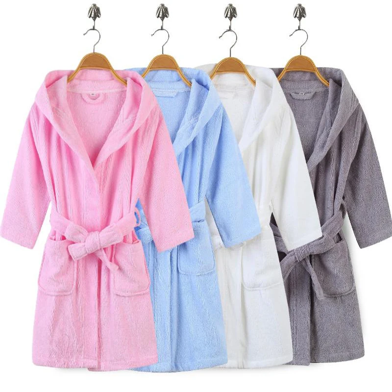 100% Cotton Toweling Terry Robe Kids Cartoon Robe Boy&Girls Hooded Robe Winter Warm Bathrobe Soft Sleeprobe Kids Casual Homewear