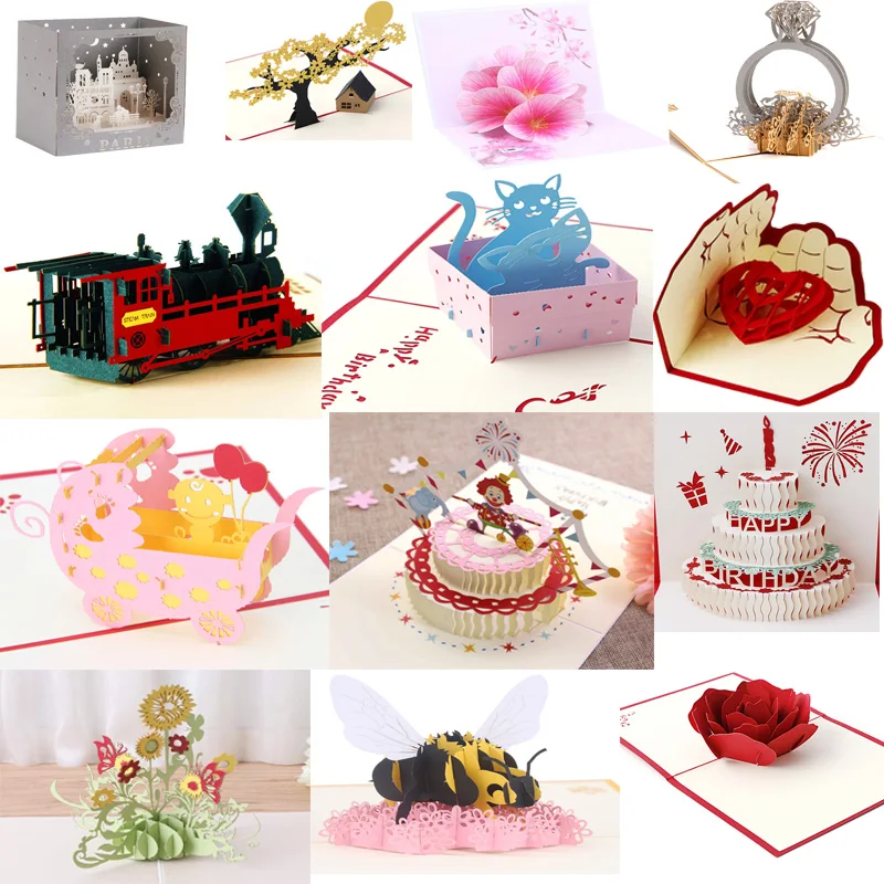 38 Styles 3D Pop Up Greeting Card Love In Hands Birthday Wedding Halloween Christmas Valentines' Day New Year Xmas Kids Gift