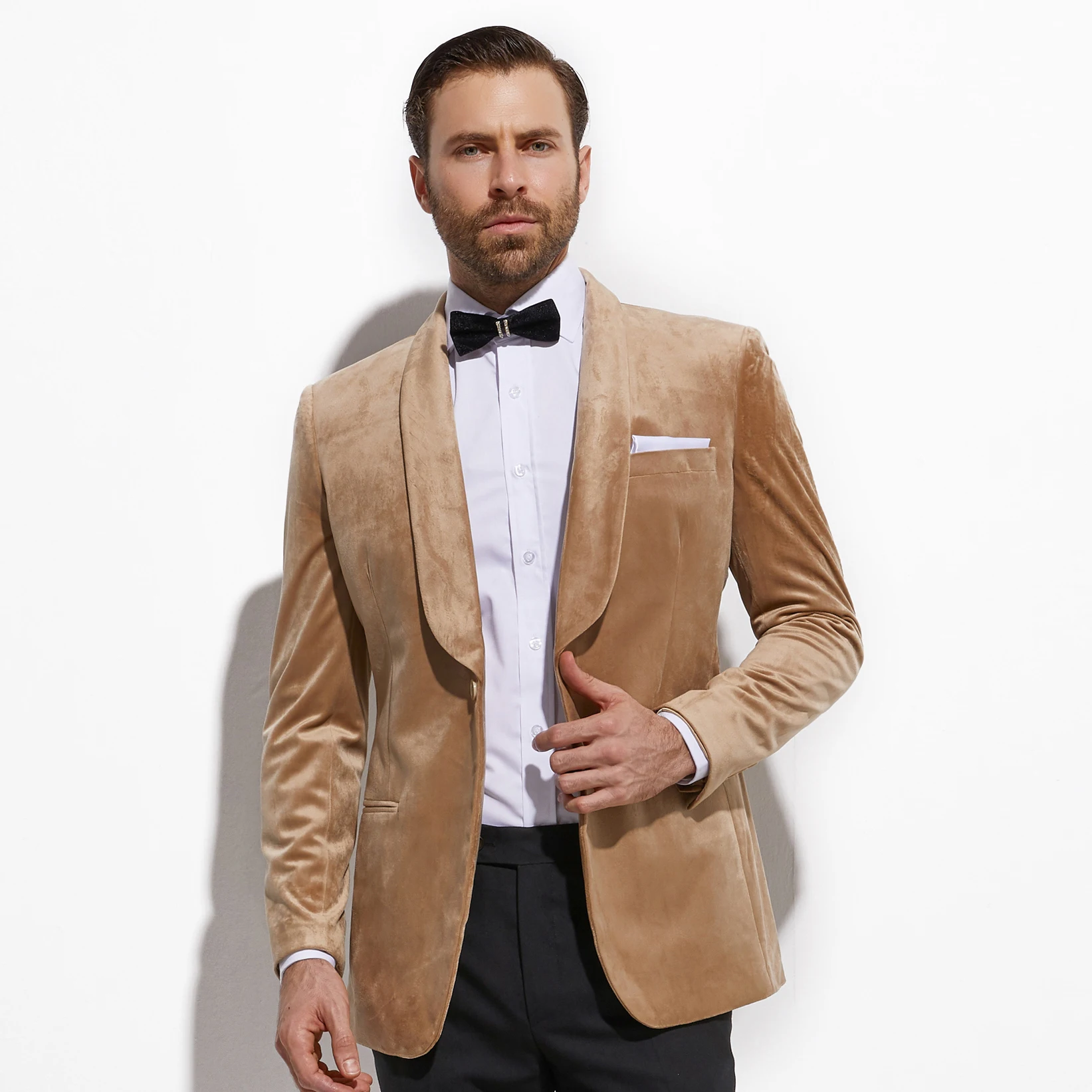 2020 Latest Camel Velvet Tuxedo Jacket 