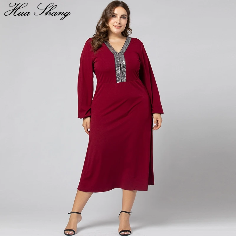 Plus Size Red Dress Women Spring Autumn 