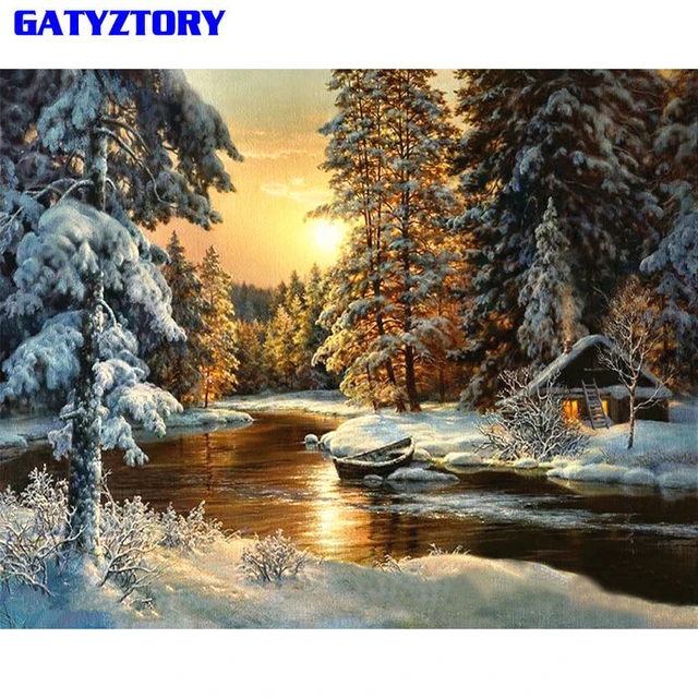 GATYZTORY Village Snow DIY Painting By Numbers Canvas Painting Home Wall Art Picture Coloring By Numbers For Home Decor 40x50cm-animated-img