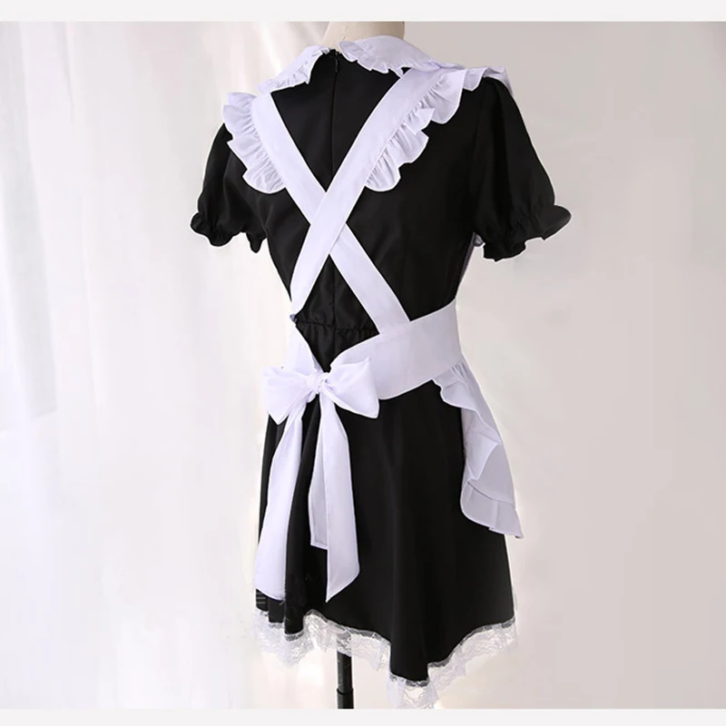 Women Maid Outfit Anime Long Dress Black and White Apron Dress Lolita ...