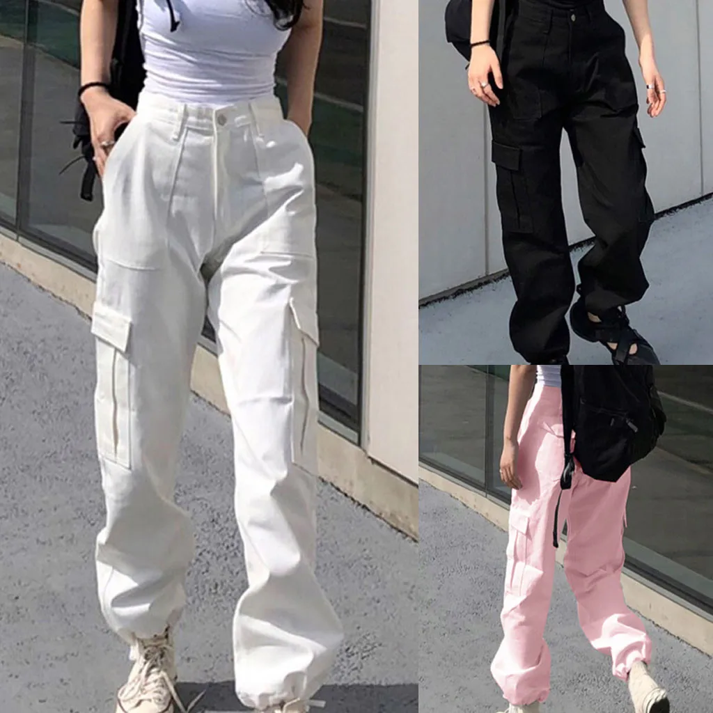 white high waisted cargo pants