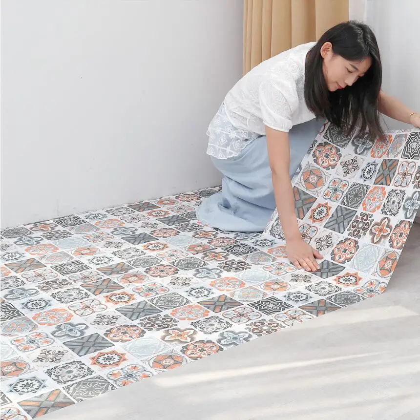 Self Adhesive Mosaic Thicken Tile Floor Sticker Kitchen Bathroom Vinyl Sticker Wallpaper Waterproof Peel Stick PVC Panel Sticker