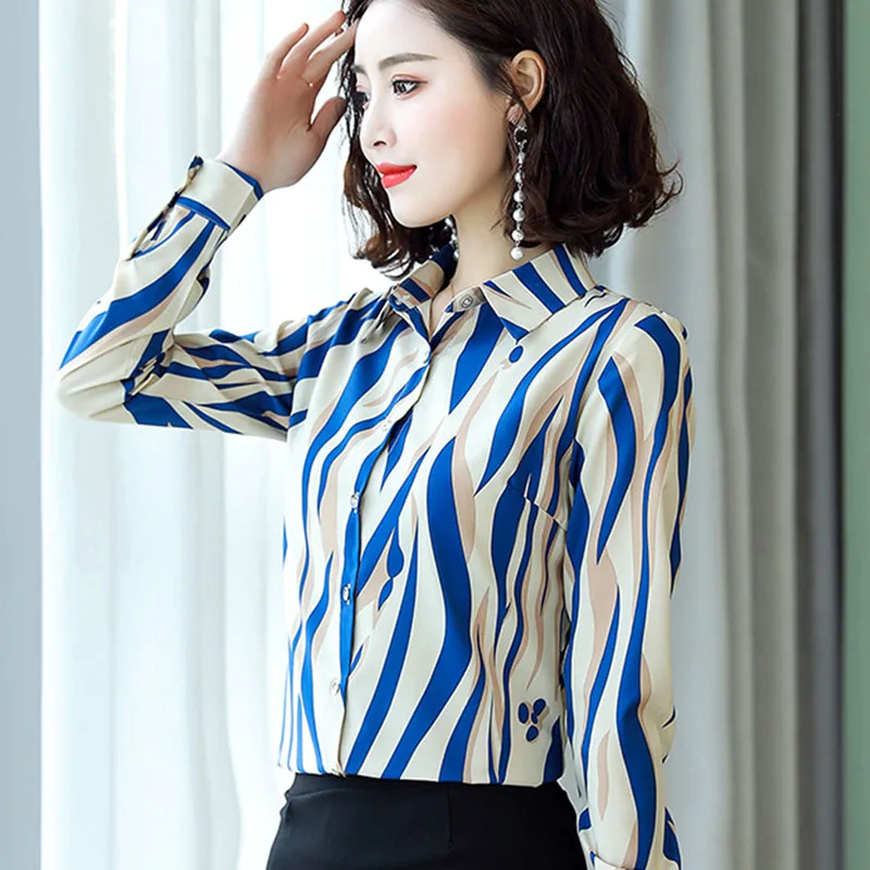 Long sleeve red printed chiffon shirt 