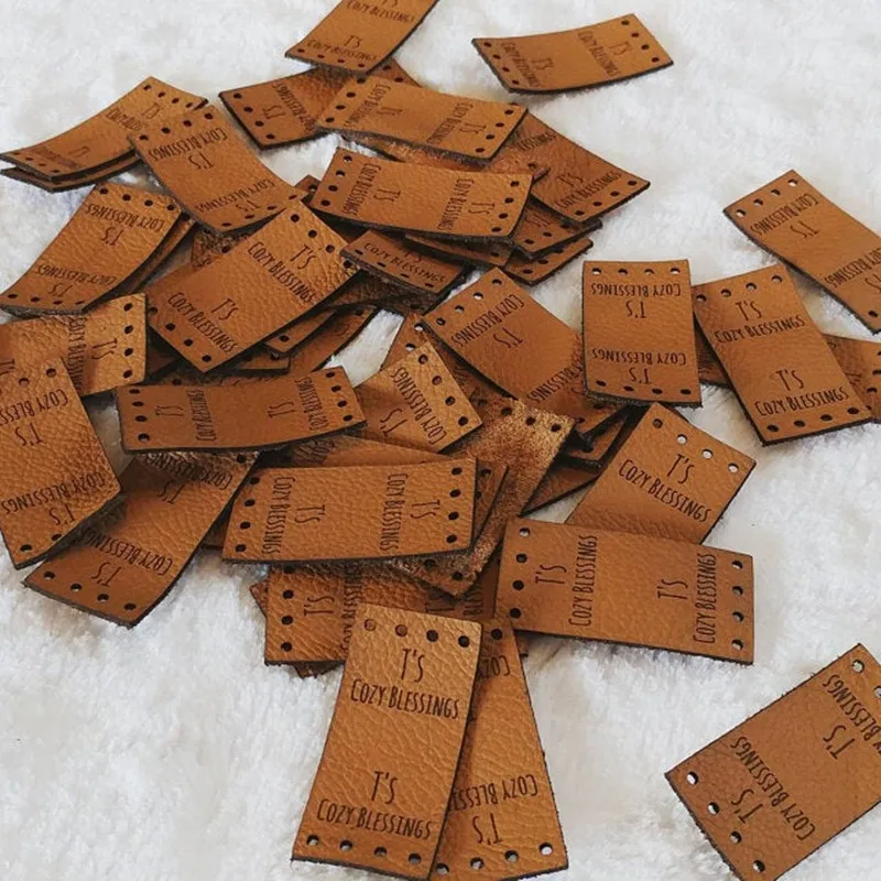 30pcs Handmade labels with rivets Custom leather tags for clothing crochet  Personalized knitting hats label with logo brand