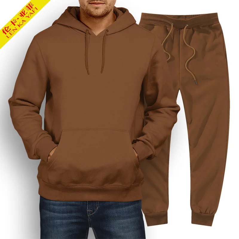 Men Sets Sweatshirt Brown Sweatpants 