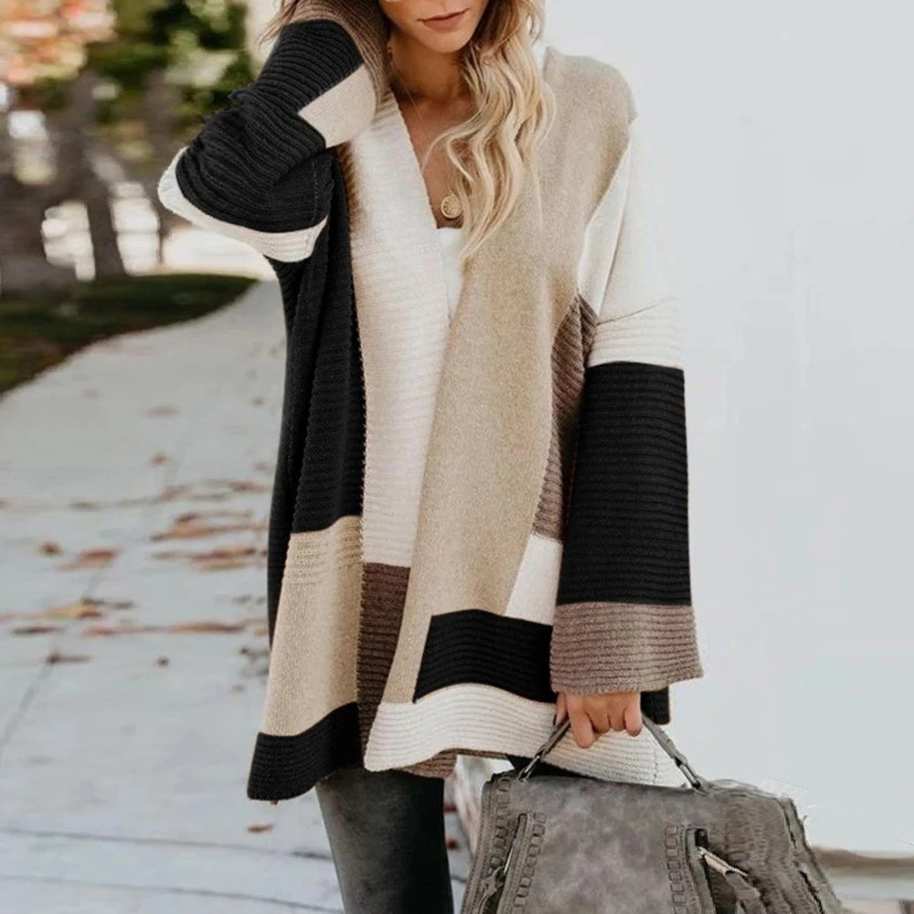 Autumn Fashion Patchwork Long Cardigan 