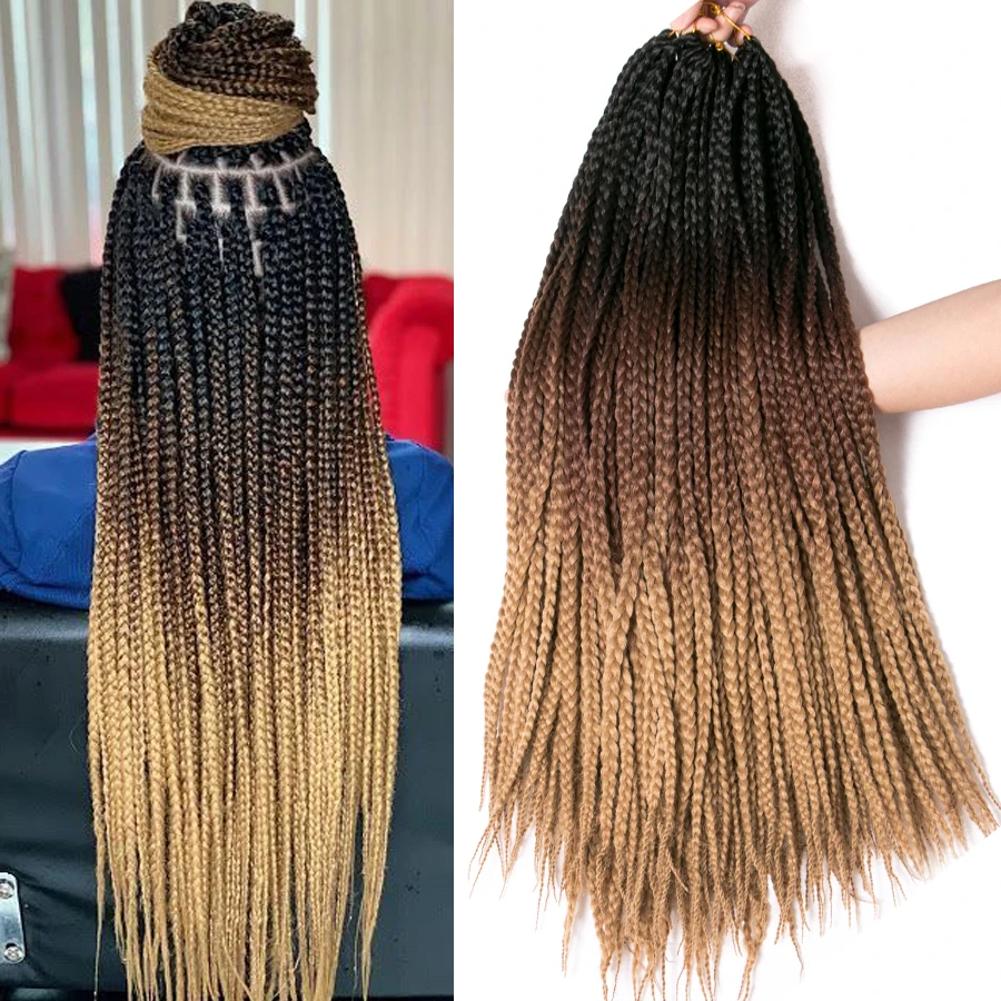 Synthetic 3x Box Braids Crochet Hair 24 Inch Ombre Color Handmade