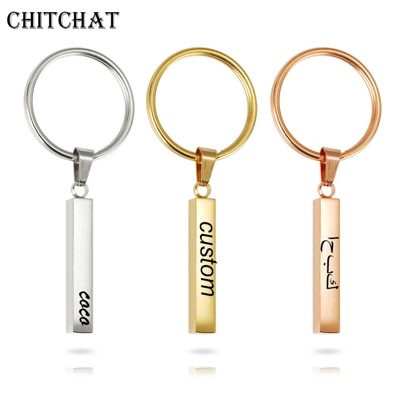 Personalize Keychains 3D Bar Stainless Steel Keyrings 4 Sides Engrave Text  Name Date Logo Custom Key Chains Rings Love Gift P039