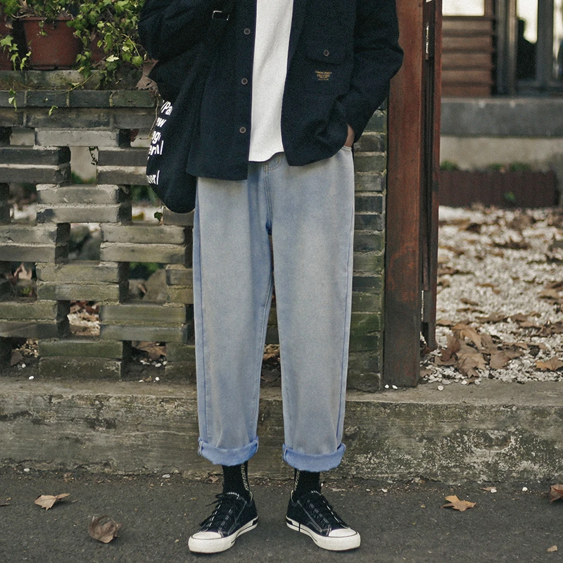 Wide legs Jeans Men Fashion Retro Solid 