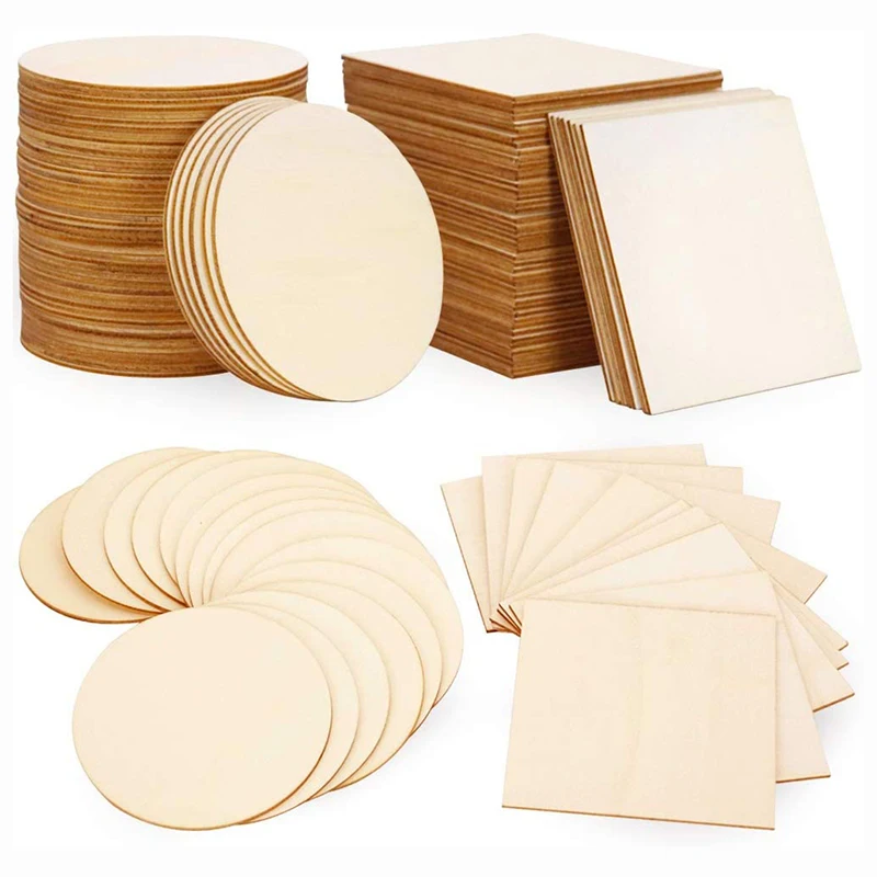 Natural Blank Wood Pieces Slice Round Unfinished Wooden Discs for