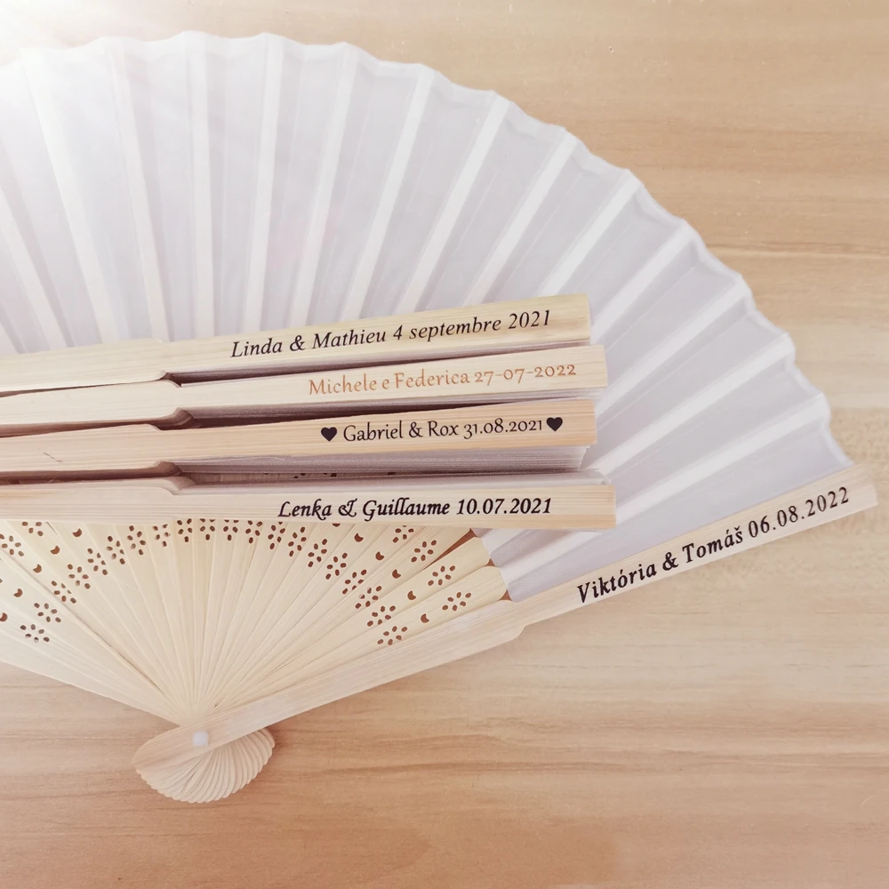 20/40 pcs/lot Personalized Print Engrave Wedding Favor Silk Fan Customized Name Cloth Hand Fan Wedding Gift