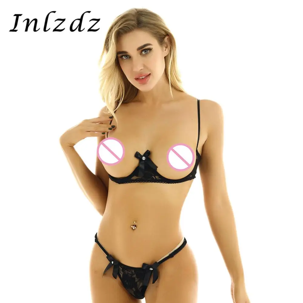 Купить Экзотическая одежда | Womens Erotic Lingerie Set Sheer Lace Sex Sexy  Suit Bare Exposed Breasts Underwired Shelf Bra with G-string Thong Briefs  Panties