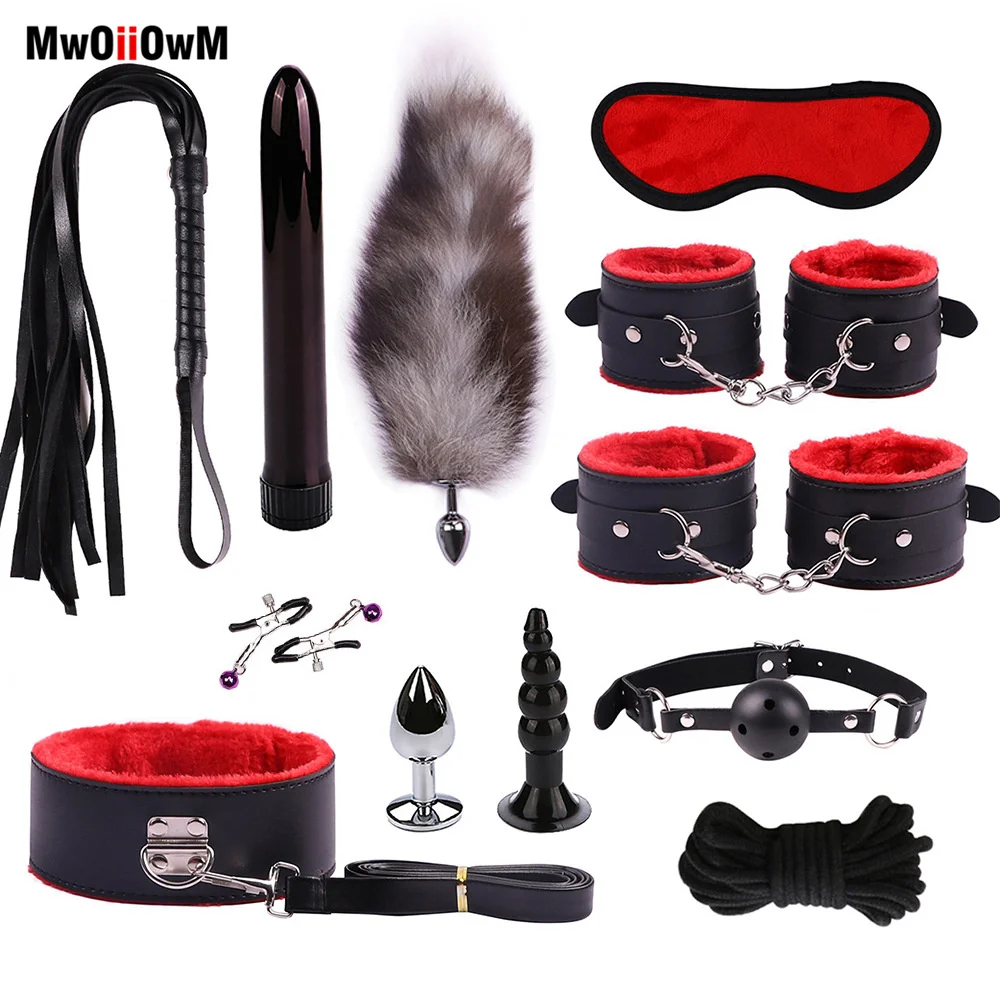 Купить Секс товары | MwOiiOwM 12 Pcs Exotic Accessories Sex Bondage Set  Handcuffs Whip Rope Anal Fox Tail Vibrator Sex Toys Adult Product for  Couples