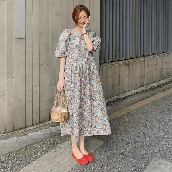 Women dress French retro foam sleeve 