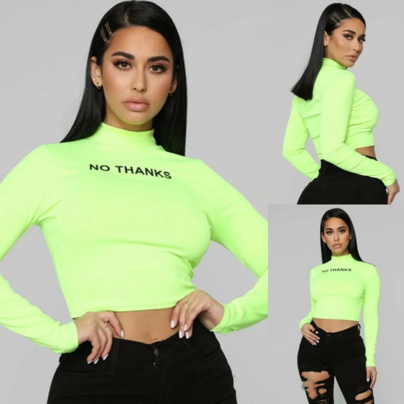 Fashion Shirt Women Turtle Neck Letter 