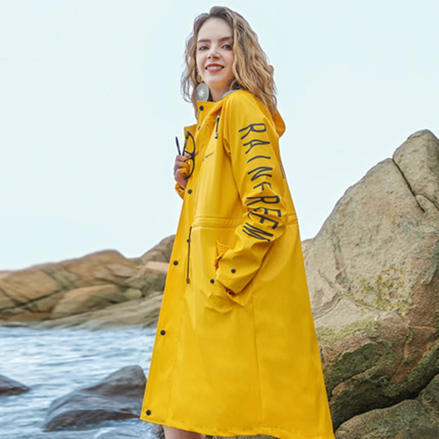 full length yellow raincoat