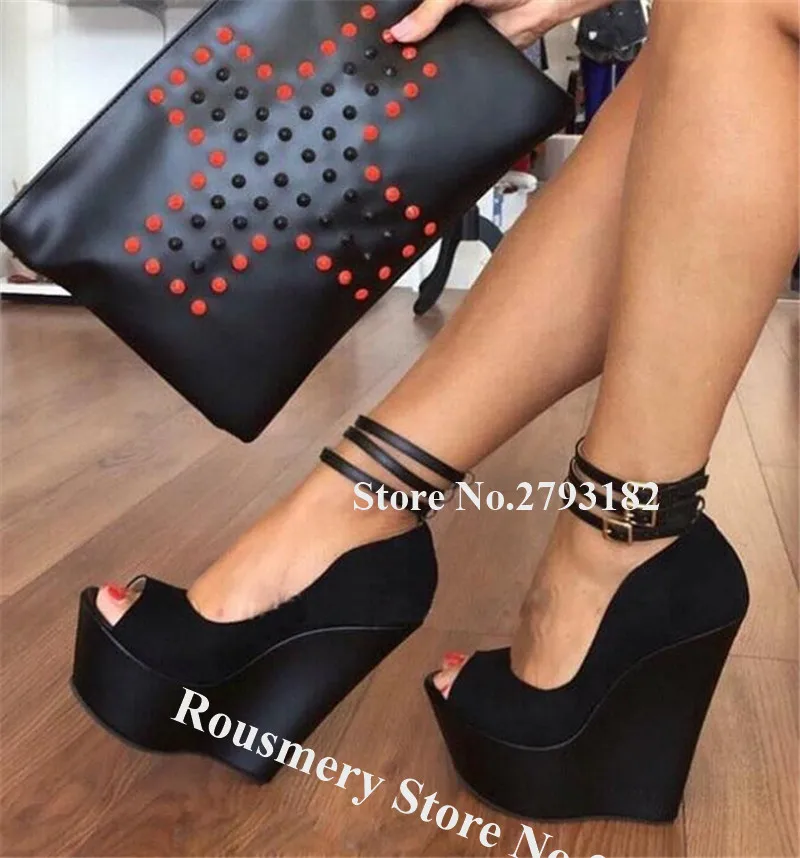 black leather wedges closed toe