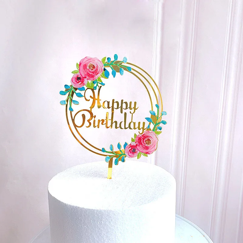 10PCS Acrylic Happy Birthday Cake Topper Multiple Styles Balck