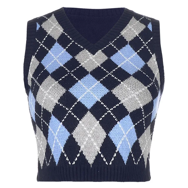 Vangull V Neck Vintage Argyle Sweater 