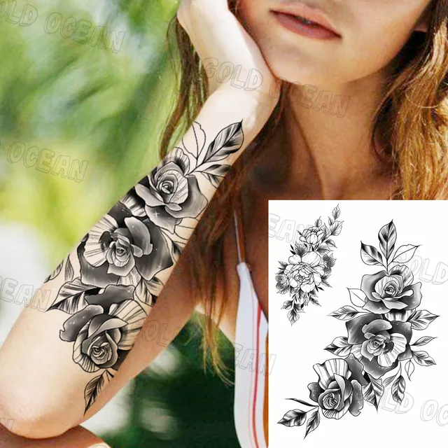 Αγορά Τατουάζ | Water Transfer SweetPea Flower Temporary Tattoos For Women  Men Tiger Lion Wolf Rose Fake Tattoo Sticker Forearm Chest Tatoos 3D